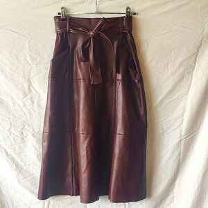 Elegant Vigoss Wine Red Faux Leather Midi Skirt Size XS